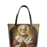 Catholight Saint Nicholas The Patron of Generosity Leather Tote Bag