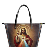 Catholight A Testament of Grace and Compassion Leather Tote Bag