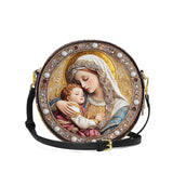 Catholight  Divine Madonna And Child Leather Circle Crossbody Bag