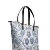 Catholight Sacred Elegance: Blue and White Devotion Leather Tote Bags