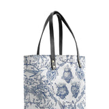 Catholight Sacred Elegance: Blue and White Devotion Leather Tote Bags