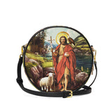 Catholight  Saint John The Baptist Shepherd Leather Circle Crossbody Bag