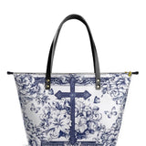 Catholight The Cross Amidst Blooming Faith Leather Tote Bag