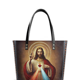 Catholight A Testament of Grace and Compassion Leather Tote Bag