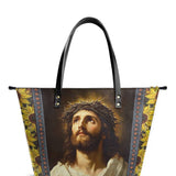 Catholight Crown of Thorns and Sunflower Grace Leather Tote Bag