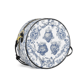 Catholight Sacred Elegance: Blue and White Devotion Leather Circle Crossbody Bag