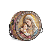 Catholight  Divine Madonna And Child Leather Circle Crossbody Bag