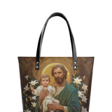 Catholight Guardian of Faith and Purity Leather Tote Bag