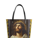 Catholight Crown of Thorns and Sunflower Grace Leather Tote Bag