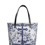 Catholight The Cross Amidst Blooming Faith Leather Tote Bag