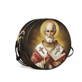 Catholight Saint Nicholas The Patron of Generosity Leather Circle Crossbody Bag