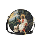 Catholight  The Divine Shepherd's Grace Leather Circle Crossbody Bag