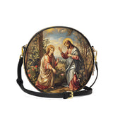 Catholight  Christ and Mary Magdalene Leather Circle Crossbody Bag