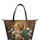 Catholight Guardian of Faith and Purity Leather Tote Bag