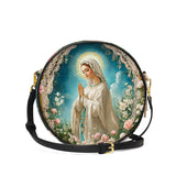 Catholight Lady Of Lourdes  Leather Circle Crossbody Bag