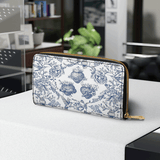 Sacred Elegance: Blue and White Devotion - Leather Wallet Purse