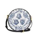 Catholight Sacred Elegance: Blue and White Devotion Leather Circle Crossbody Bag