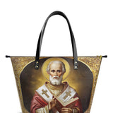 Catholight Saint Nicholas The Patron of Generosity Leather Tote Bag