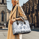 Sacred Elegance: Blue and White Devotion Leather Bag