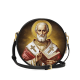 Catholight Saint Nicholas The Patron of Generosity Leather Circle Crossbody Bag