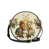 Catholight  Holy Family Sacred Leather Circle Crossbody Bag