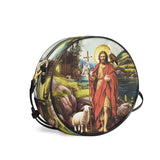 Catholight  Saint John The Baptist Shepherd Leather Circle Crossbody Bag