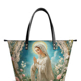 Catholight Lady Of Lourdes Leather Tote Bags