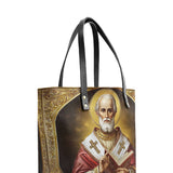 Catholight Saint Nicholas The Patron of Generosity Leather Tote Bag